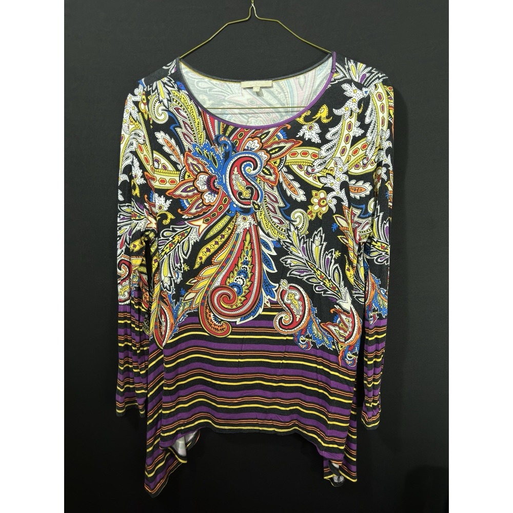 Joan Vass Womens Boho Tunic Size XL Paisley Floral Print Flowy Colorful